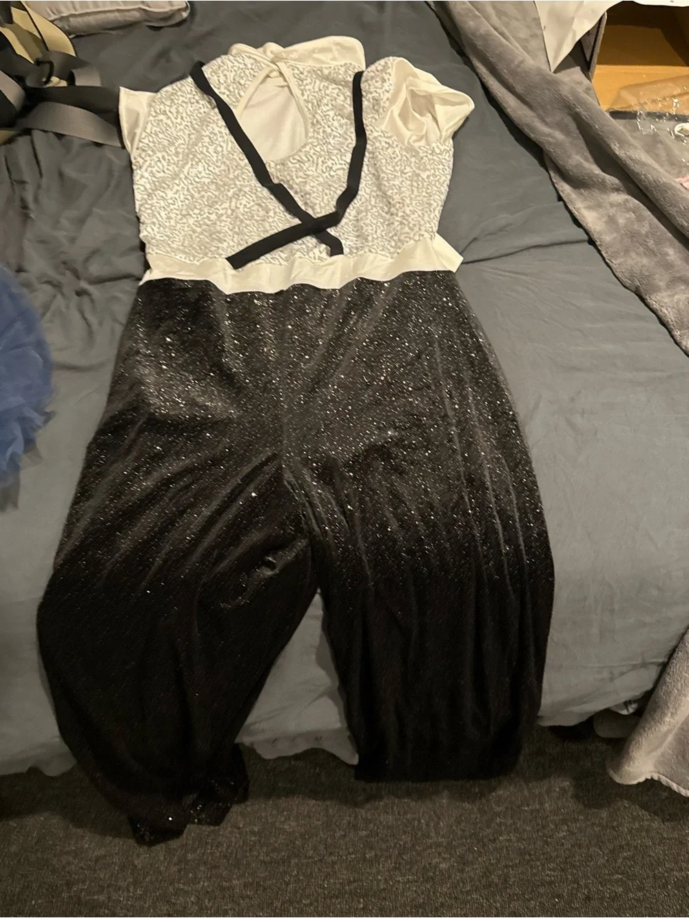 Weissman White and Black Dancewear Leotard with Tie Detail